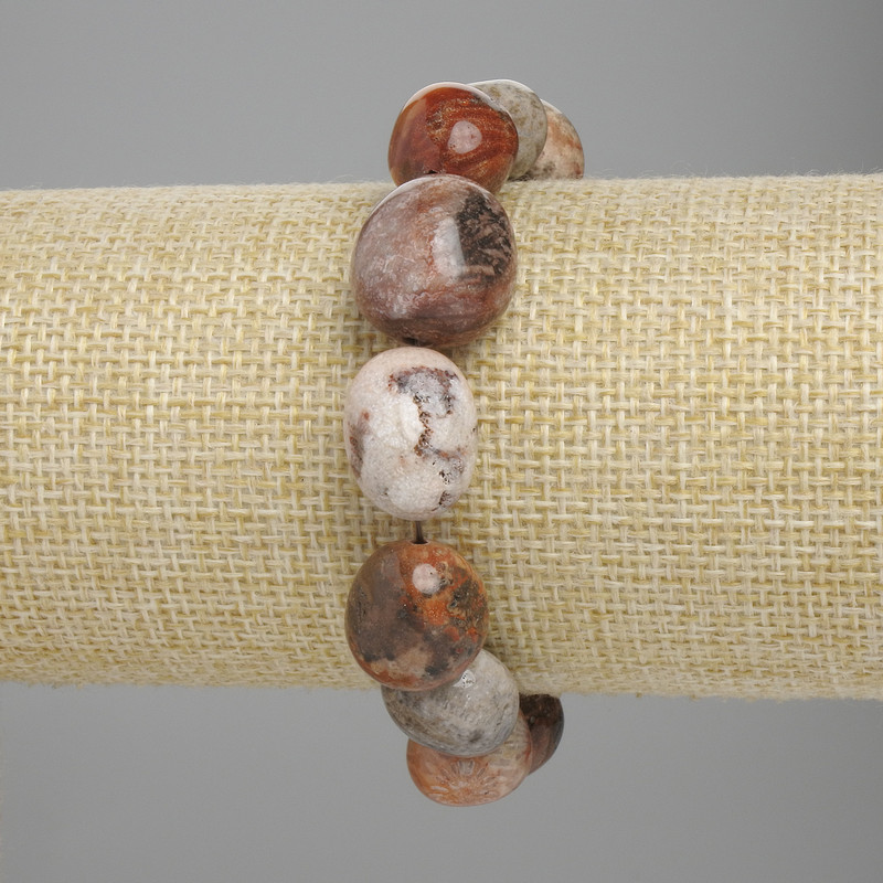 Náramek z korálu galetových korálků, průměr 14–17×10–13 mm, délka 18 cm, elastický