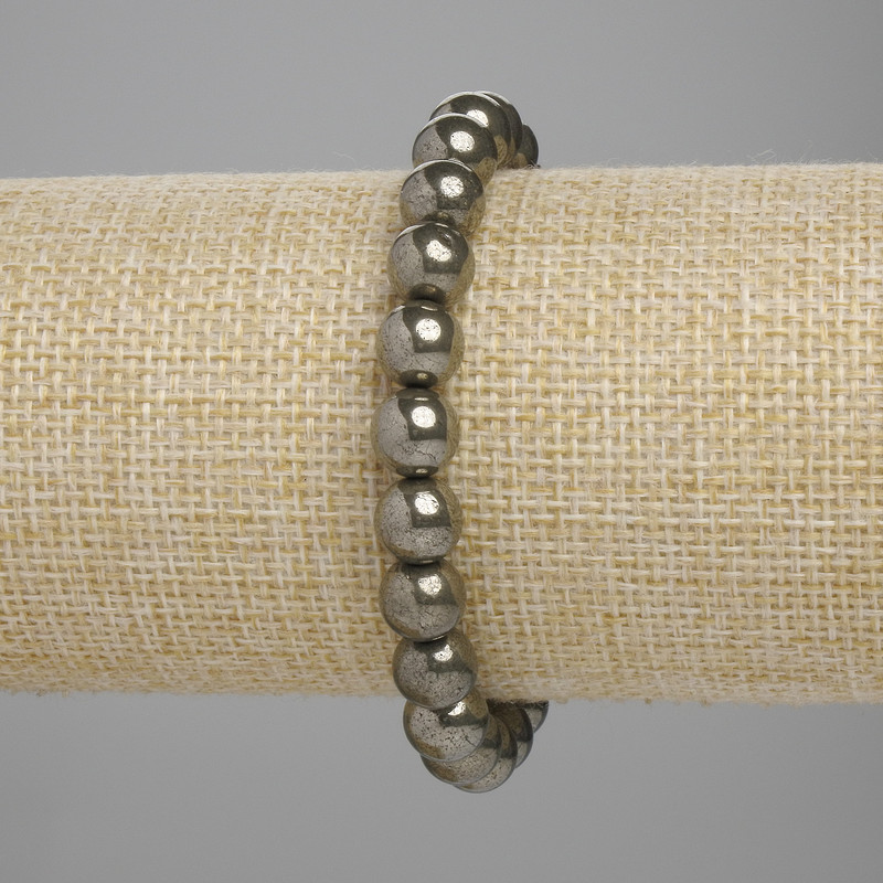 Náramek z pyritu, hladká kulička, průměr 8 mm, délka 18 cm, elastický