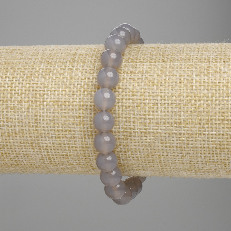 Náramek z dýmového achátu, hladké korálky, průměr 8 mm, délka 18 cm, elastický