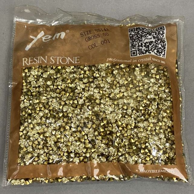 Žluté štrasové kamínky, průměr 4 mm ±, balení 75 g (±)