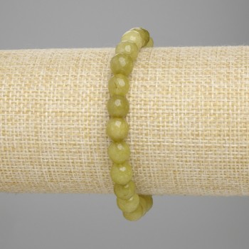Náramek z chryzolit(Olivín) – broušené kuličky, průměr 7,5 mm ±, délka 18 cm ±, strečová šňůrka