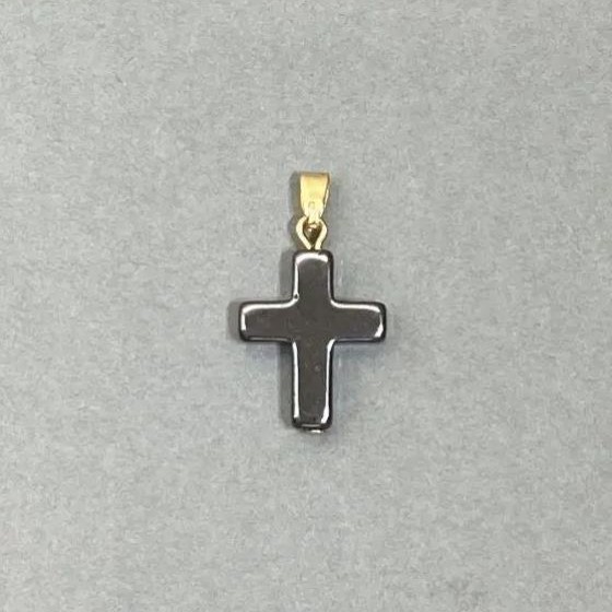Přívěšek z hematitu ve tvaru kříže 25×14 mm+
