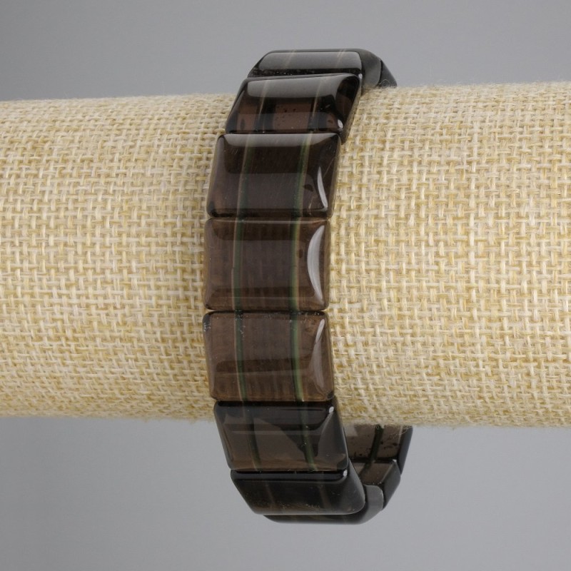 Náramek z dýmového topazu, hladké články, průměr 18×13 mm ±, délka 18 cm ±, elastický