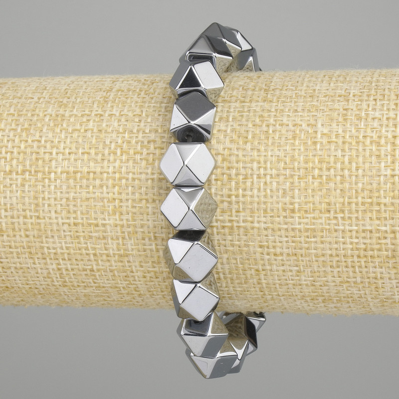 Náramek z terahertzu s víceúhelníkovými fasetami, průměr 8,5×8,5 mm ±, délka 18 cm ±, na elastické gumičce