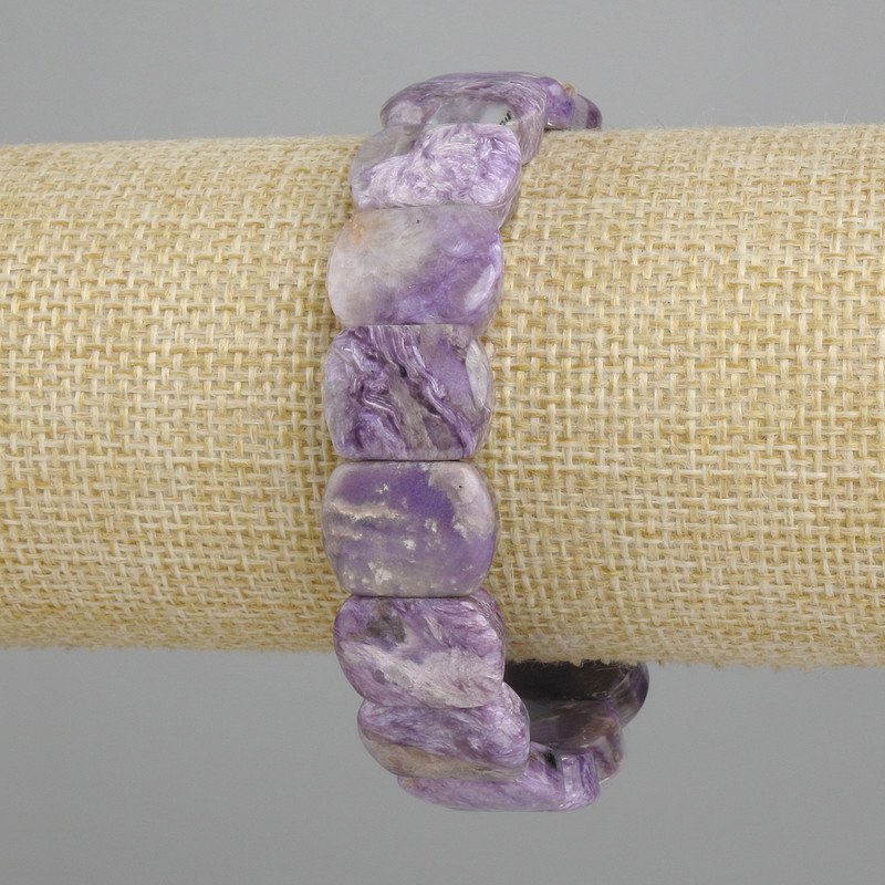 Náramek z přírodního charoitu, hladké články, průměr 16×12 mm, délka 18 cm ±, na pružné gumičce