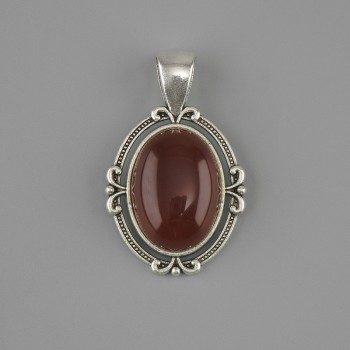 Přívěsek Karneol 34×21 mm ± stříbrný kov