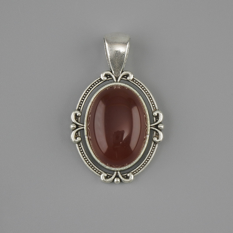 Přívěsek Karneol 34×21 mm ± stříbrný kov