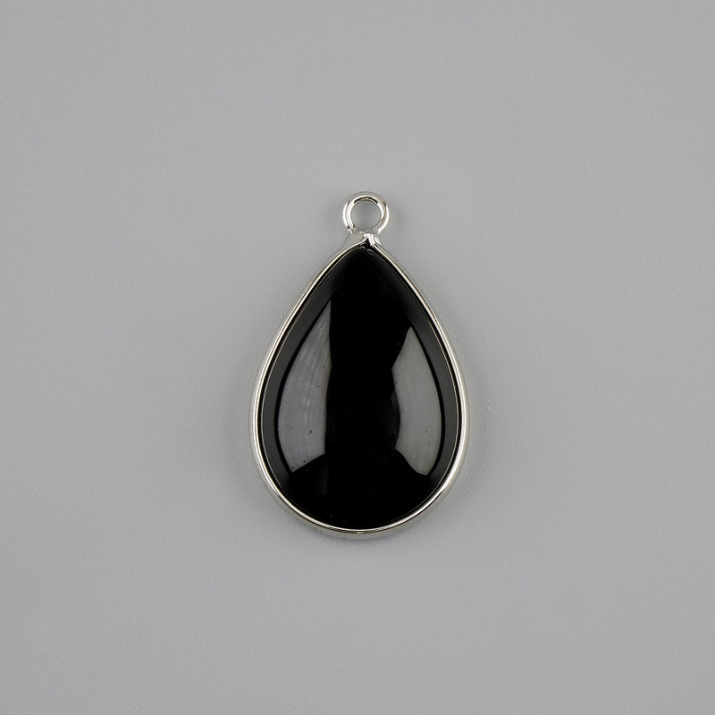 Přívěšek z černého achátu ve stříbrném rámu ~ 33×17 mm+