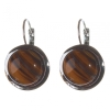 Sleva. Náušnice s tygřím okem, hladká luneta, kulatý kámen o průměru 2 cm, délka cca 3,1 cm