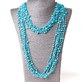 ( 140 cm ) Pavoučí náhrdelník se kruhovými závěsy, modrý