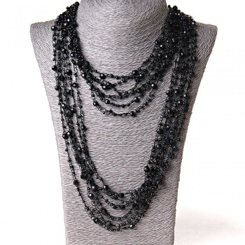 ( 140 cm ) Černý pavoučinový náhrdelník s kulatými přívěsky