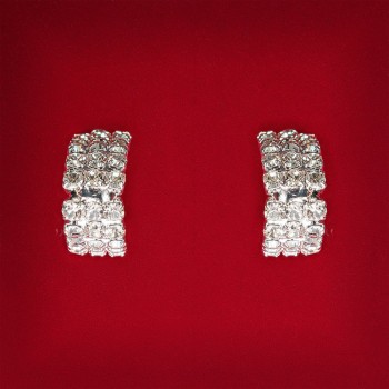 ( 20 mm ) Dámské náušnice pecky se štrasami, světlý kov, svatební a večerní – lehké, s dělením uprostřed