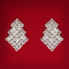 ( 27×18 mm ) Dámské náušnice s bílými štrasovými kamínky, světlý kov, svatební a večerní peckové náušnice ve tvaru vánočního stromku, střední velikost