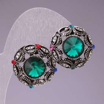 Náušnice 2,5 cm kruh hvězda se zelenými krystaly