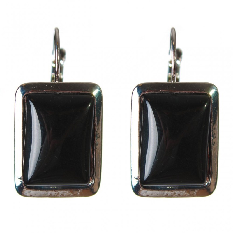 Výprodej náušnic s achátem, hladká ohrádka, obdélníkový kámen 2,3×1,8 cm, délka 3,5 cm