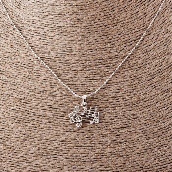 Přívěšek Notový stav na žetonovém řetízku, délka 52 cm, rozměr 2 × 1,5 cm, stříbrný kov