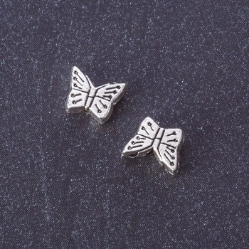 Korálkové komponenty - vložka Motýlek, barva kovu 'stříbro', 7×9 mm, balení 20 g, cca 33 ks
