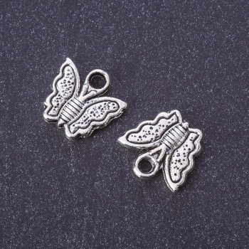 Kovová součástka - Přívěšek Motýl, barva kovu 'stříbro', 13×13 mm, balení 20 g, +/- 20 ks