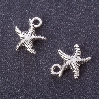 Kovový komponent Přívěsek mořská hvězda, barva kovu stříbrná, rozměr 15×13 mm, balení 20 g, ±17 ks