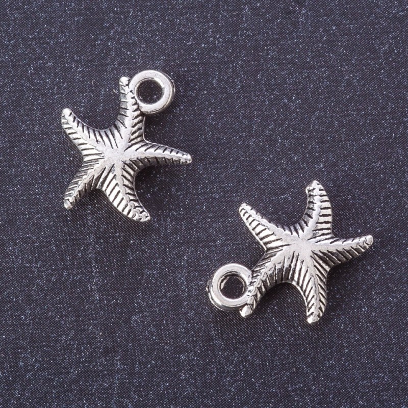 Kovový komponent Přívěsek mořská hvězda, barva kovu stříbrná, rozměr 15×13 mm, balení 20 g, ±17 ks