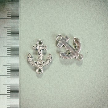 Přívěšek-konektor Kotva se štrasami, barva kovu 'stříbro', 1,8×1,3 mm, balení 4 ks