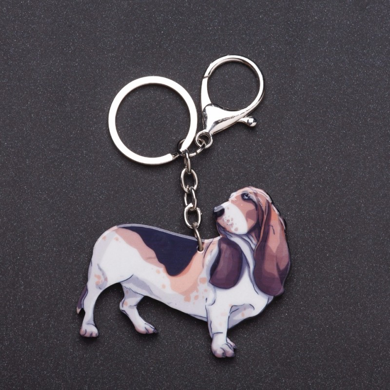 Klíčenka ze série "Přítel" Basset decoupage, délka 13 cm