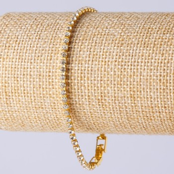 Náramek s kamínky na zapínání, jednořadový, barva kovu zlatá, délka 20 cm, šířka 3 mm