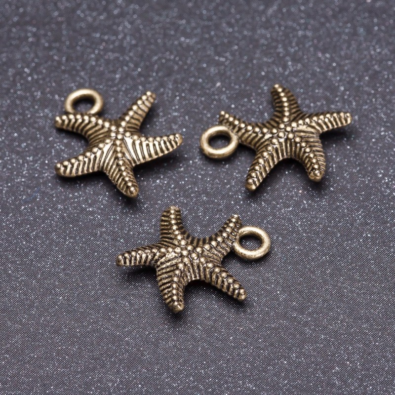 Přívěsek mořská hvězda, bronzová barva, 13 mm, balení 19 ks