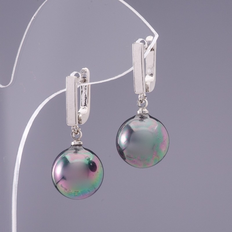 Náušnice Elegant s mallorskými perlami, benzínový odstín, průměr 12 mm