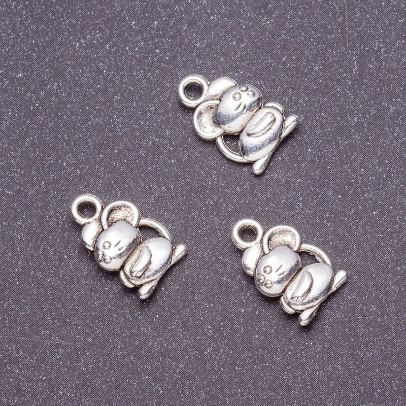 Přívěšek Myšátko, kov šedý, rozměr 15×9 mm, povrch šedý, 20 g ± 20 ks