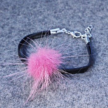 Náramek fialový s přírodní kožešinou