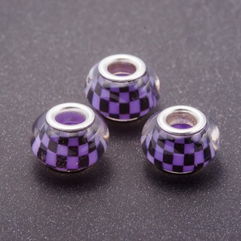 Korálek Pandora fialový «Šachmat» plast, průměr 13 mm, otvor 5 mm, balení 11 ks