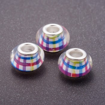 Korálek Pandora růžovo-modrá buňka plast, průměr 13 mm, otvor 5 mm, balení 11 ks
