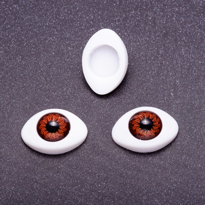 Příslušenství „Živé oči“ – pár, barva hnědá, zornice, průměr 8 mm, rozměry 11 × 14 mm, balení 50 párů
