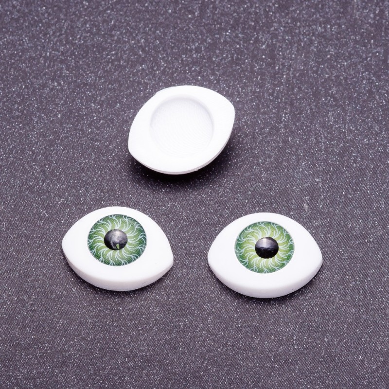Kovové součásti „Živé oči“ – pár, zelená zornice, průměr 8 mm, 11×14 mm, balení 50 párů