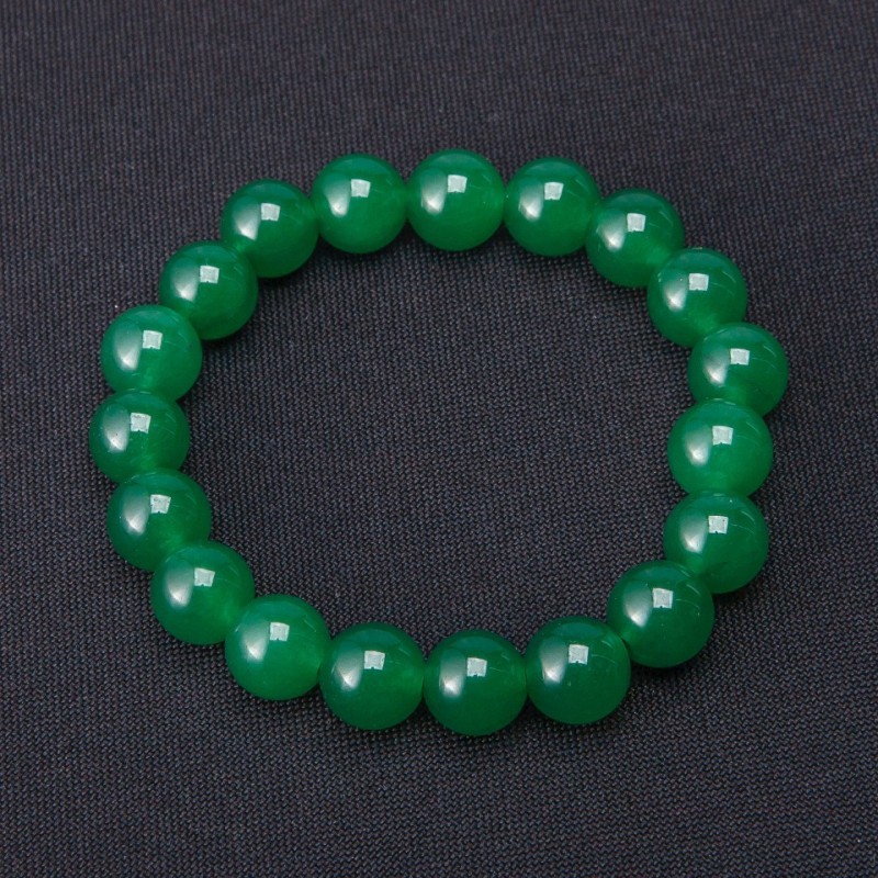 Náramek z chrysoprasu s hladkou korálkou o průměru 10 mm na gumičce