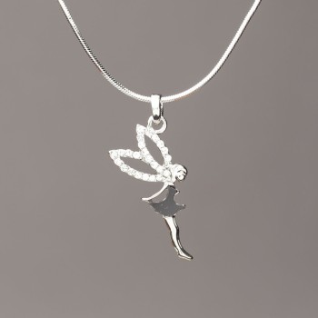 Přívěsek «Elfína» na šňůrovém řetízku, černé sklo, průměr 26×12 mm, délka 50 cm, šedý kov