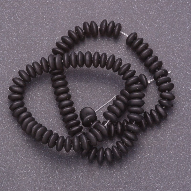 Korálky na niti šungit (umělé) hladké rondelové, průměr 10×4,5 mm, délka 38 cm