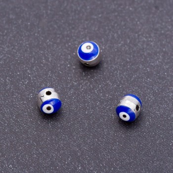 Korálka-vložka „oko“ stříbrná, průměr 5 mm, délka 6 mm, otvor 1,5 mm, fasetovaná 5 mm, 11 ks