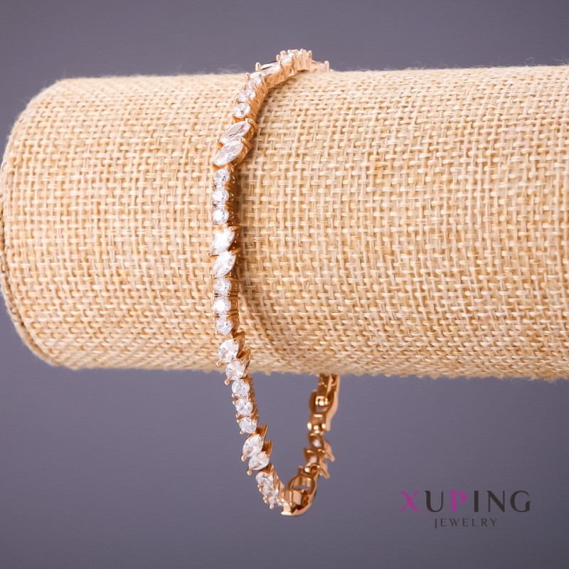 Náramek Xuping s bílými kameny, délka 18–20 cm, tloušťka 5 mm, barva zlatá