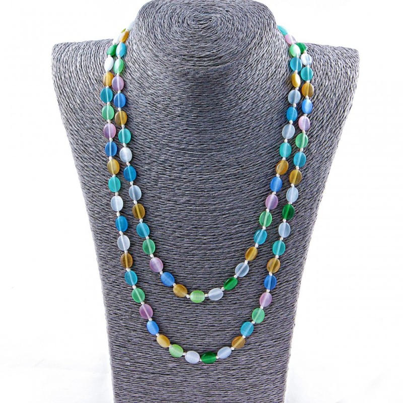 Dlouhý náhrdelník z kočičího oka, oválné korálky 10×8 mm, barevné varianty, délka 115 cm