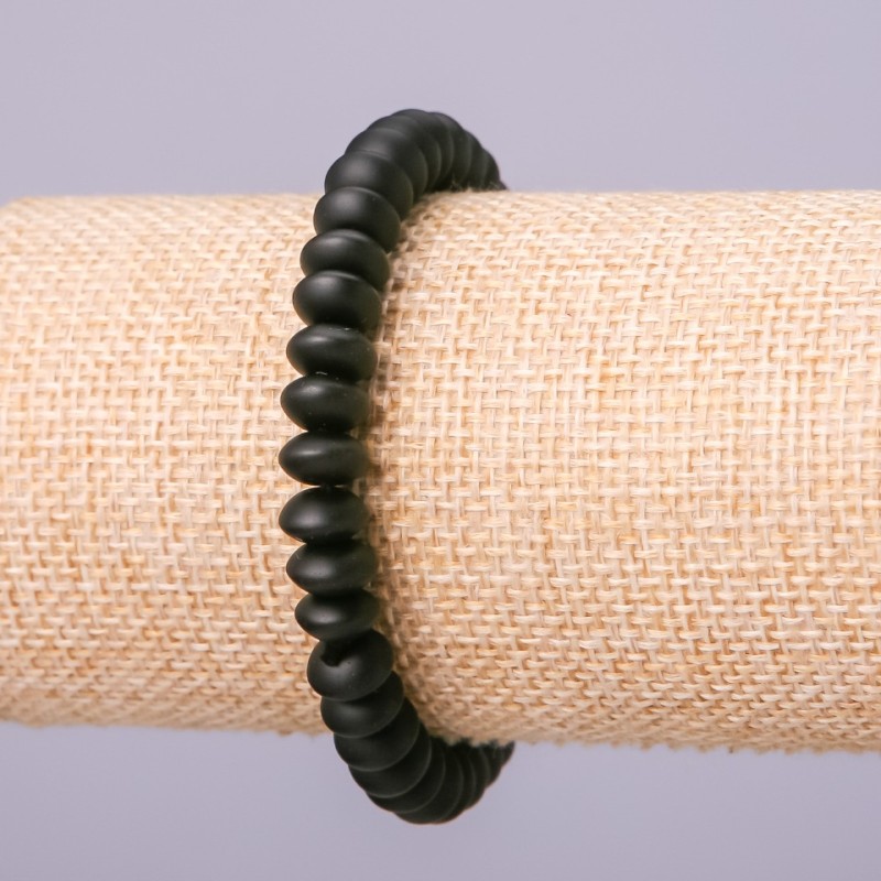 Náramek na gumičce ze šungitu (umělý) hladké rondely, průměr 8×5 mm, délka 18 cm +