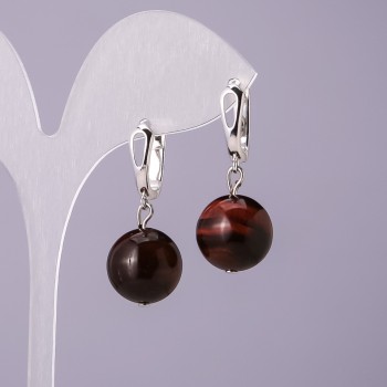 Náušnice z přírodního kamene býčí oko, průměr 14 mm, délka 18 mm