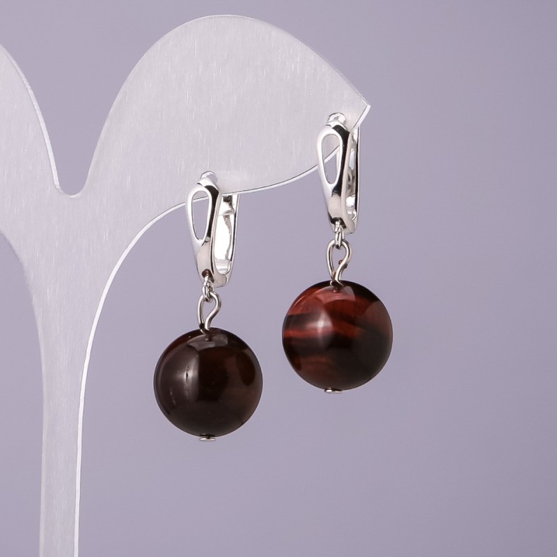 Náušnice z přírodního kamene býčí oko, průměr 14 mm, délka 18 mm