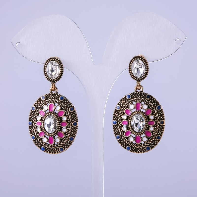 Náušnice "Miroslava" s růžovým smaltem 42 × 24 mm
