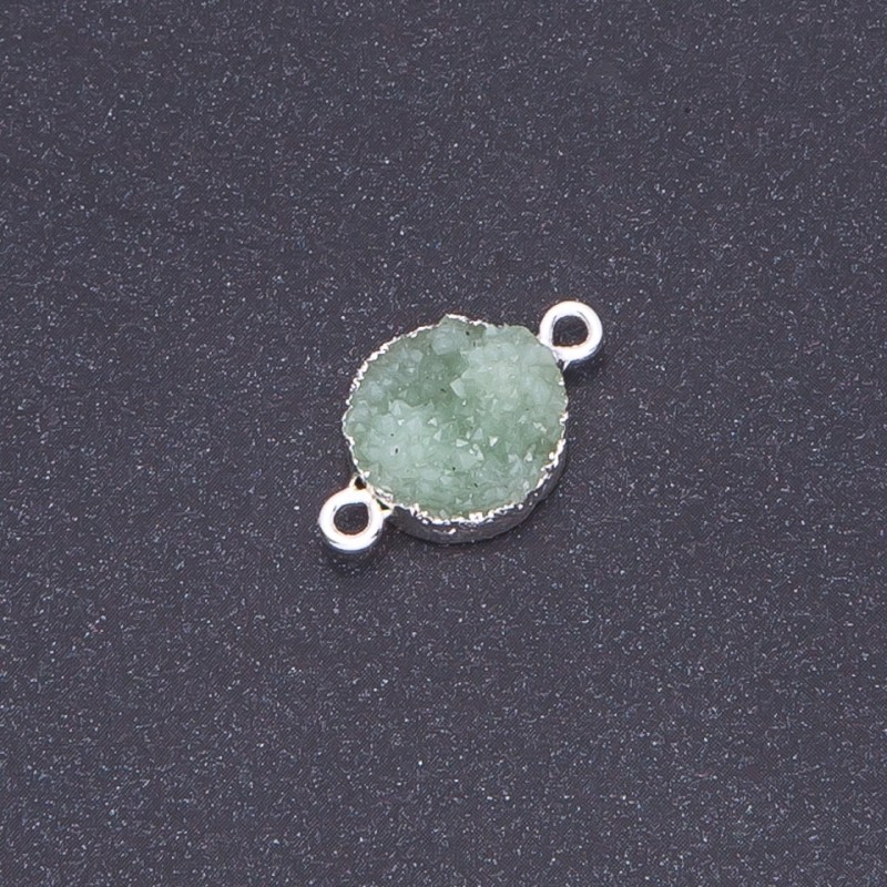 Konektor světle zelený Druza akryl stříbro, průměr 14 mm, tloušťka 3 mm