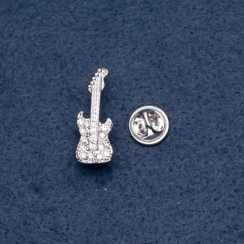 Hudební brož «Mini kytara» na šroubováku 10×28 mm, barva kovu 'stříbro'