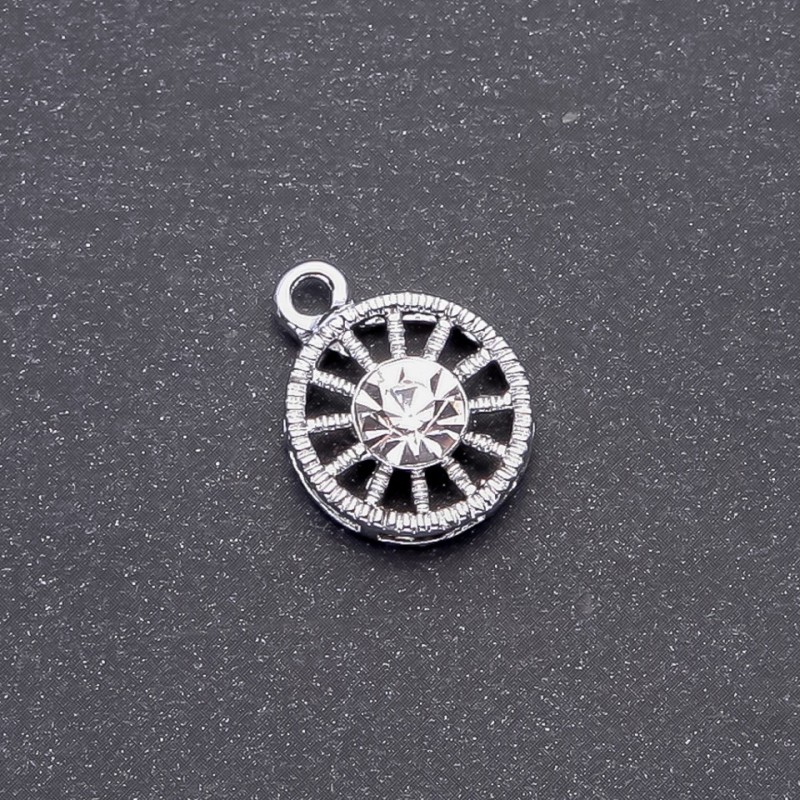 Kulatý přívěšek s bílou štrasou, průměr 15 mm