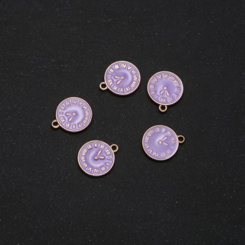 Přívěšek z kovových komponentů „Hodinky“ s fialovým smaltem, 14×17 mm, balení 5 ks