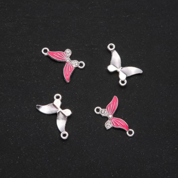 Kovové komponenty – konektor Motýl malinový smalt 24×12 mm, balení 4 ks